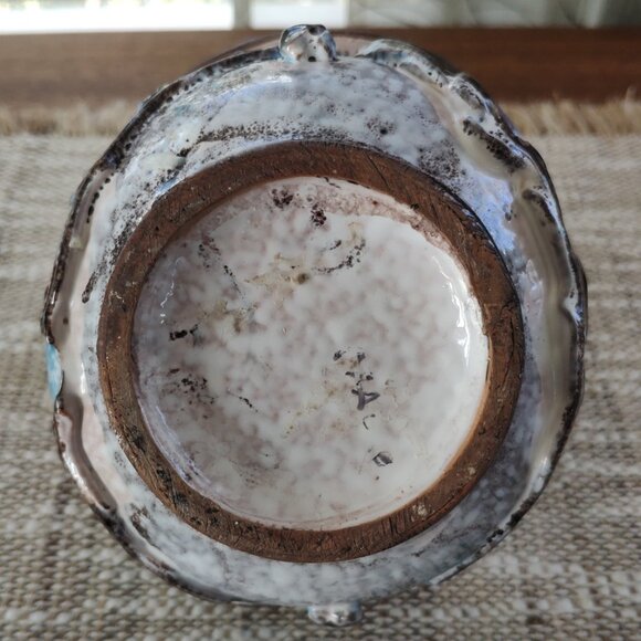 Italian Majolica Basket Made in Italy Vintage Ceramic Bowl Vase 7" - Picture 6 of 12